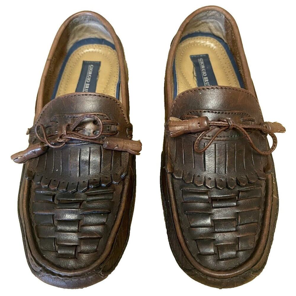 Giorgio Brutini Shoes Men's Size 8M Woven Tassle Loafers Brown Leather Slip On